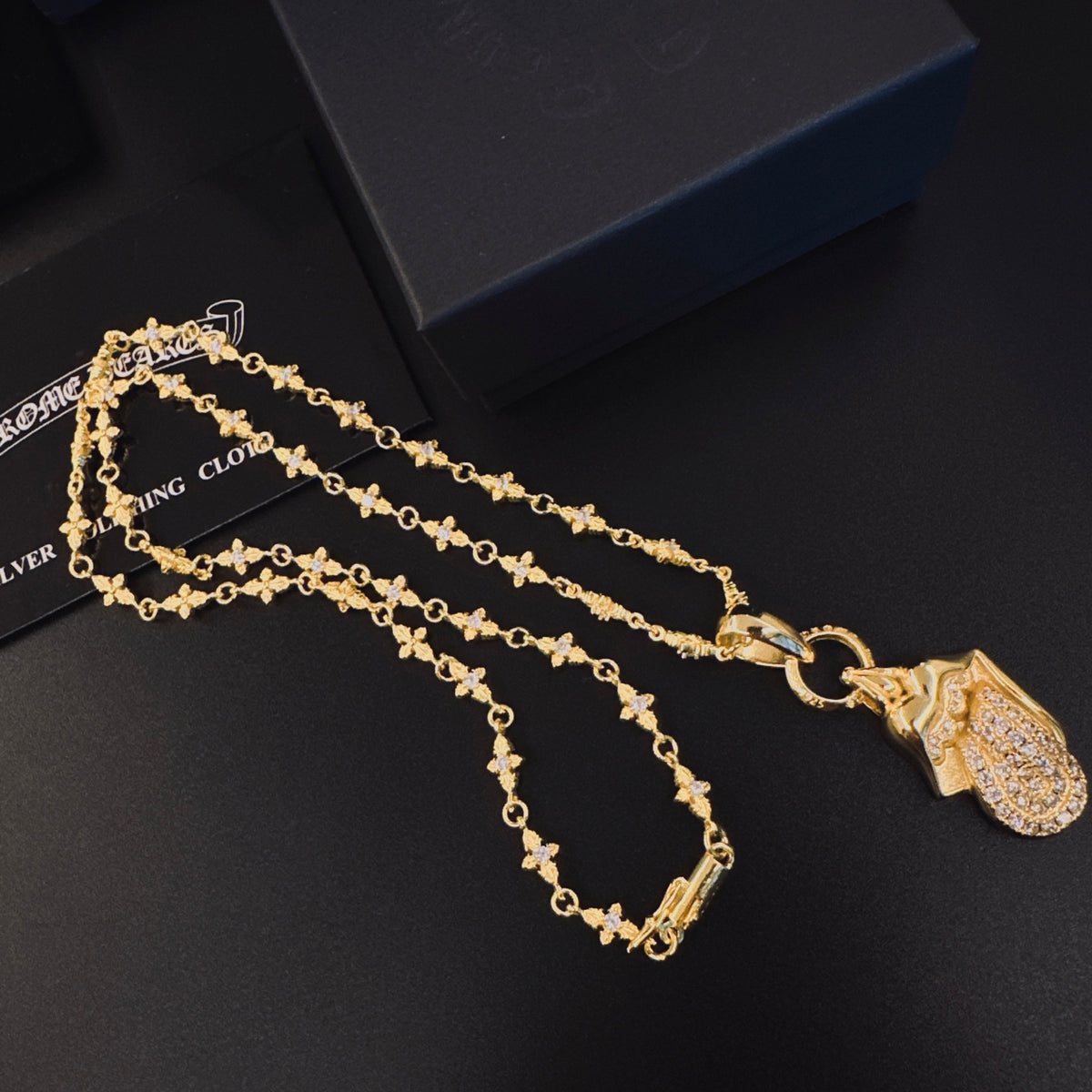 Signature Emblem Pendant Necklace in Polished Metal-Tone – Design 011 styled product view