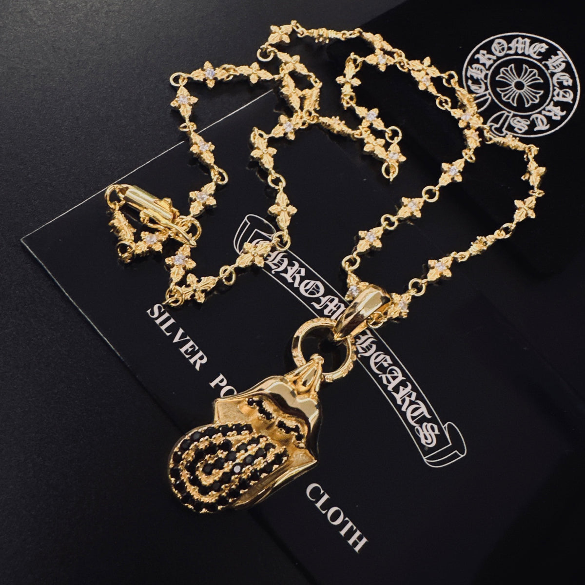 Signature Emblem Pendant Necklace in Polished Metal-Tone – Design 010 styled product view