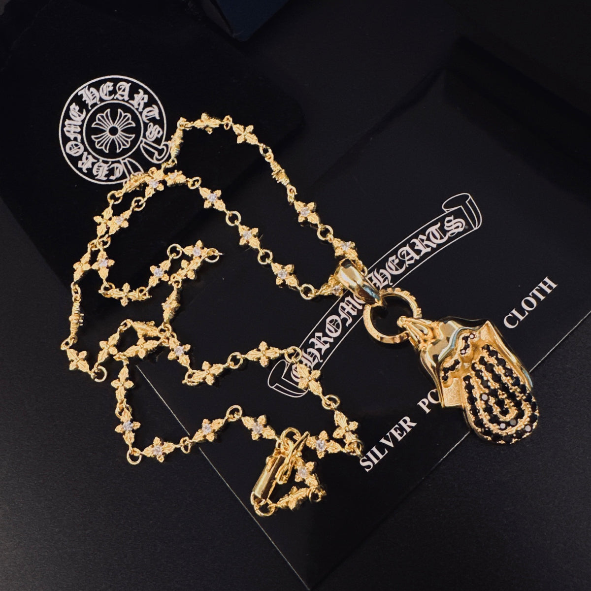 Signature Emblem Pendant Necklace in Polished Metal-Tone – Design 010 side detail