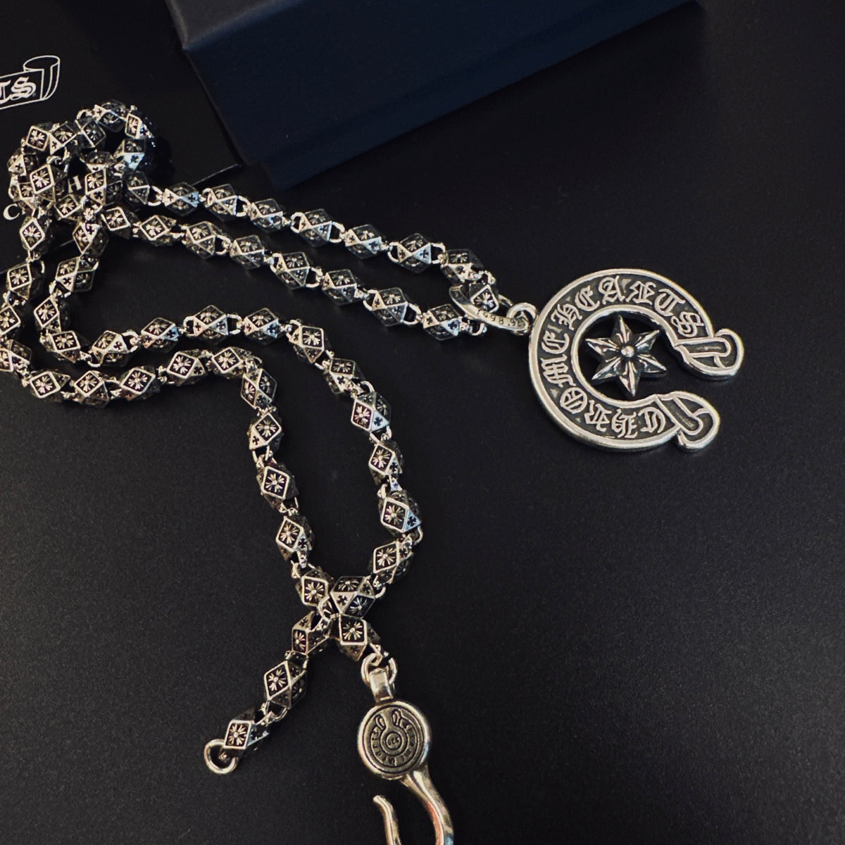 Gothic Emblem Pendant Necklace in Metal-Tone – Design 39 detail view