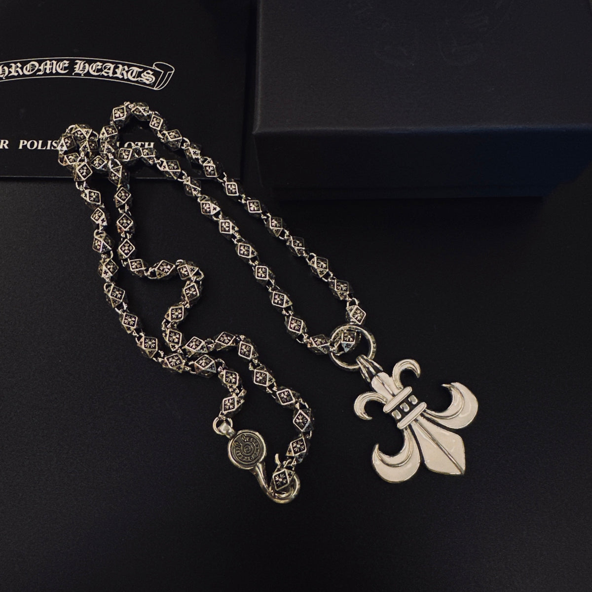 Gothic Emblem Pendant Necklace in Metal-Tone – Design 35 side detail