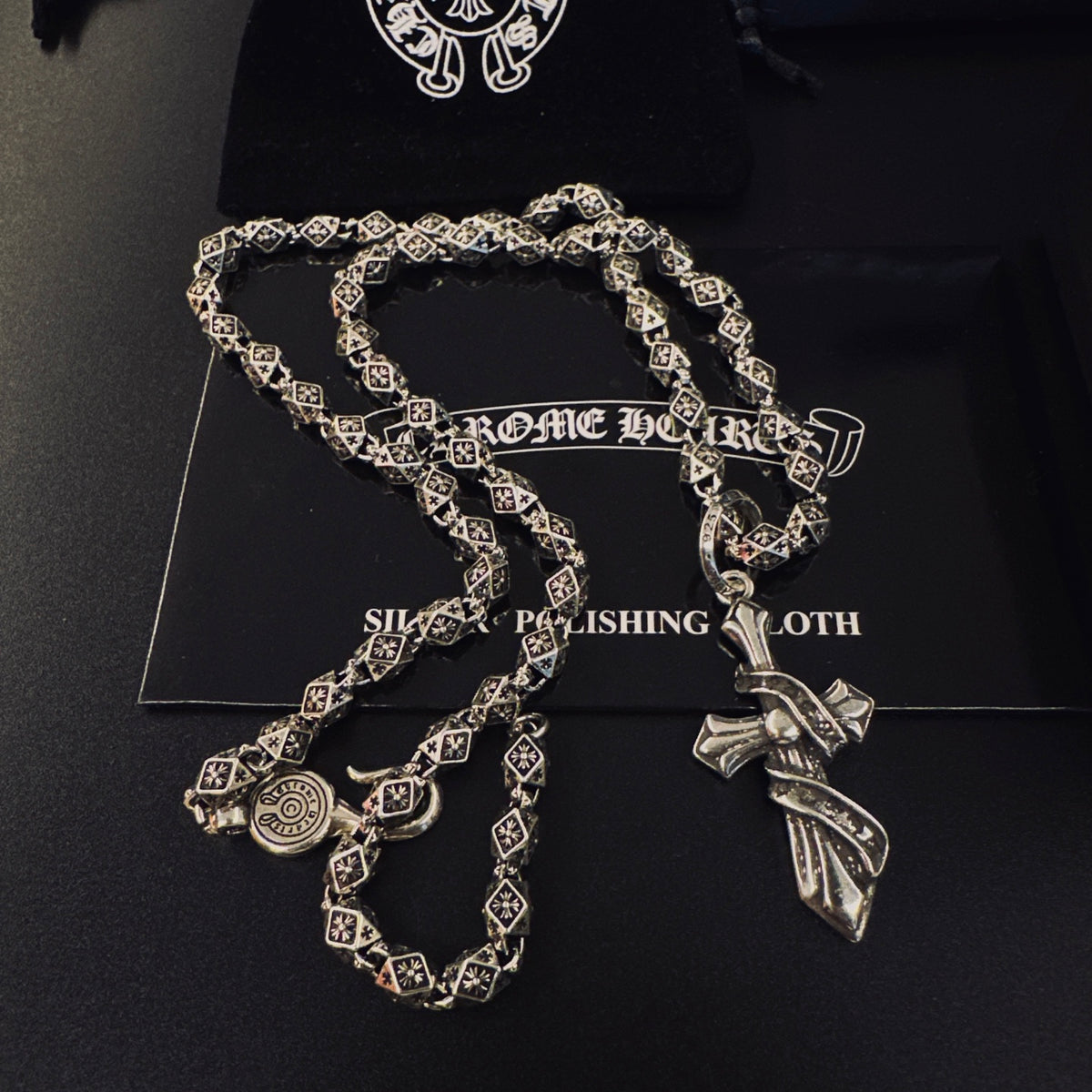 Gothic Emblem Pendant Necklace in Metal-Tone – Design 34 front product view