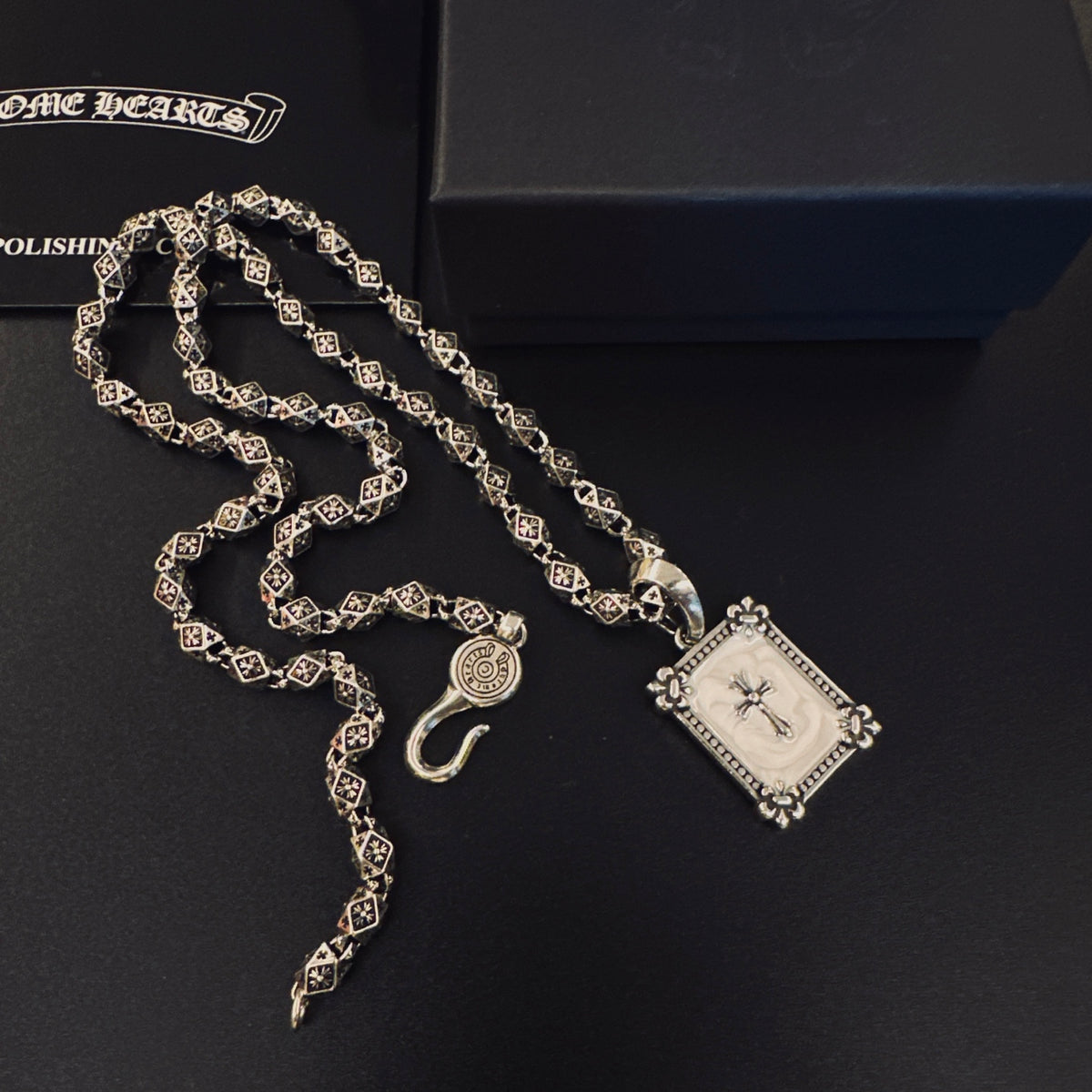 Gothic Emblem Pendant Necklace in Metal-Tone – Design 32 front product view