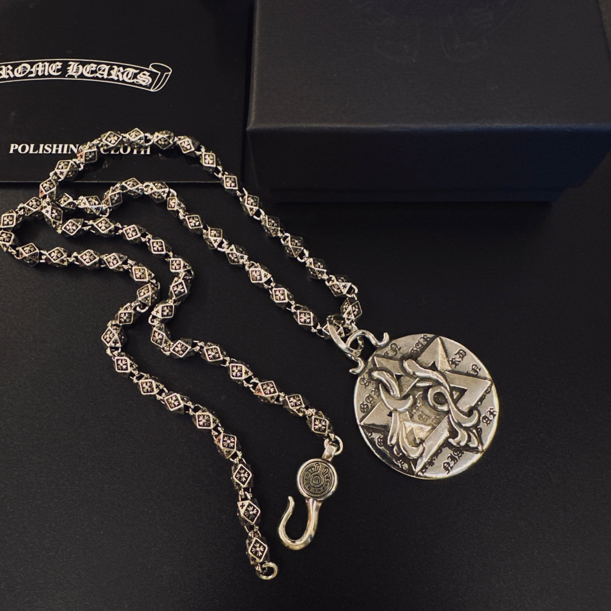 Gothic Emblem Pendant Necklace in Metal-Tone – Design 31 front product view
