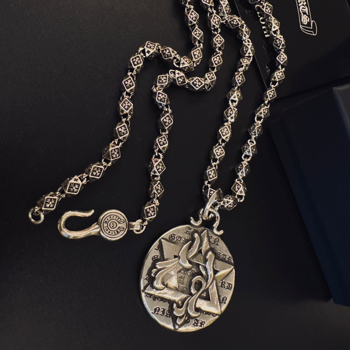 Gothic Emblem Pendant Necklace in Metal-Tone – Design 31 side detail