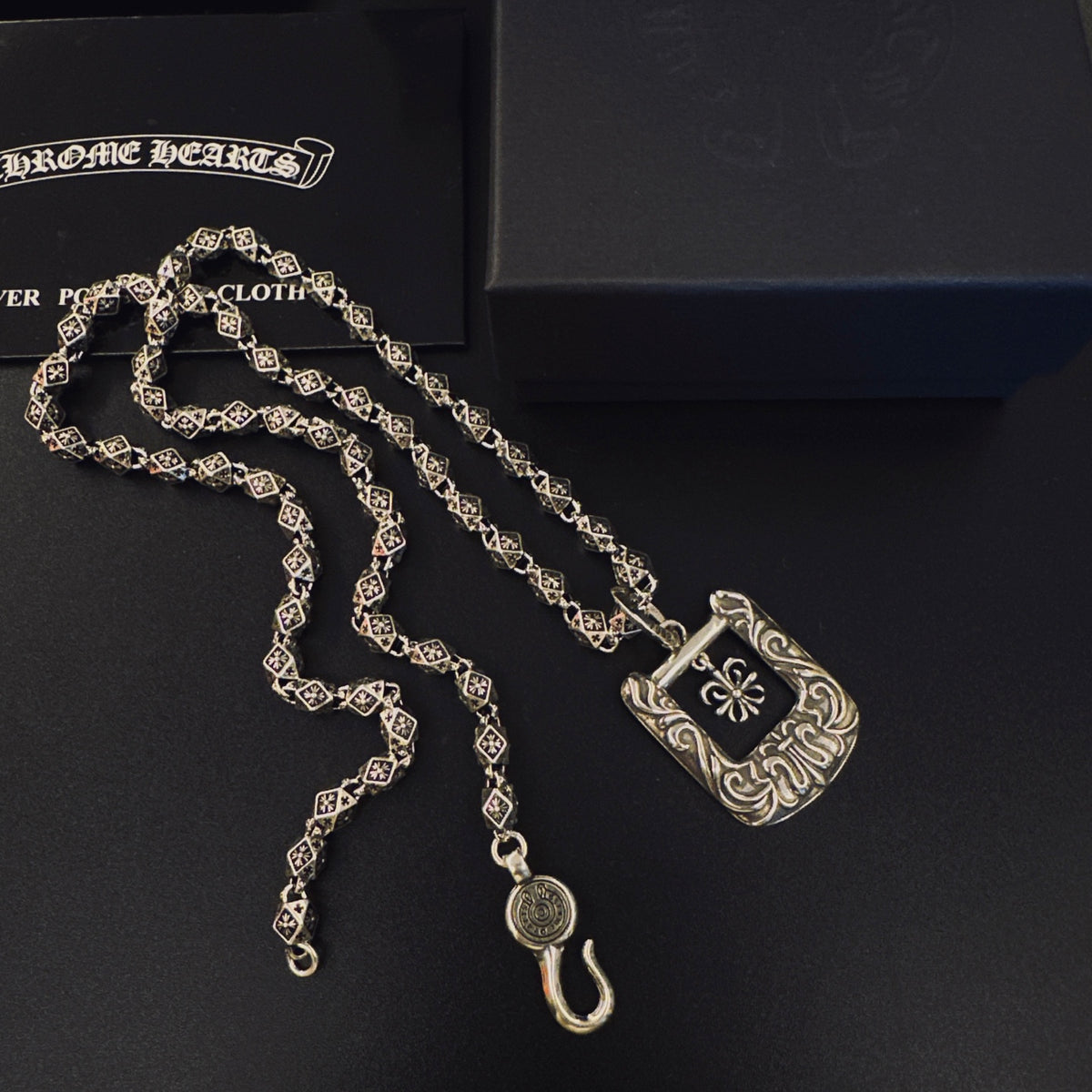 Gothic Emblem Pendant Necklace in Metal-Tone – Design 24 side detail