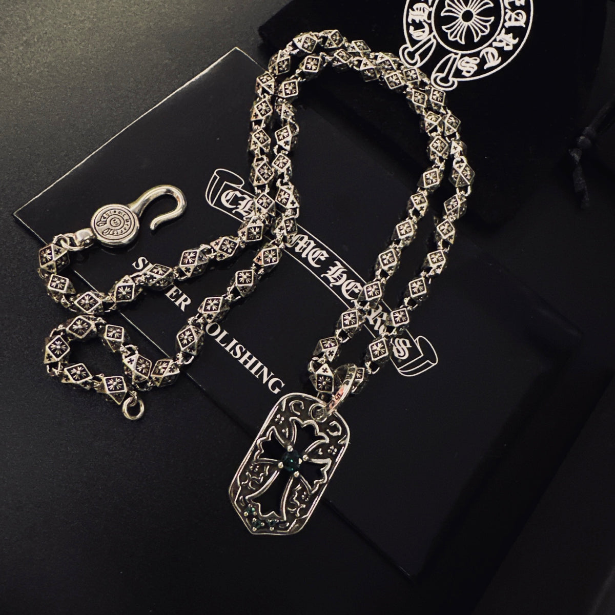 Gothic Emblem Pendant Necklace in Metal-Tone – Design 23 styled product view
