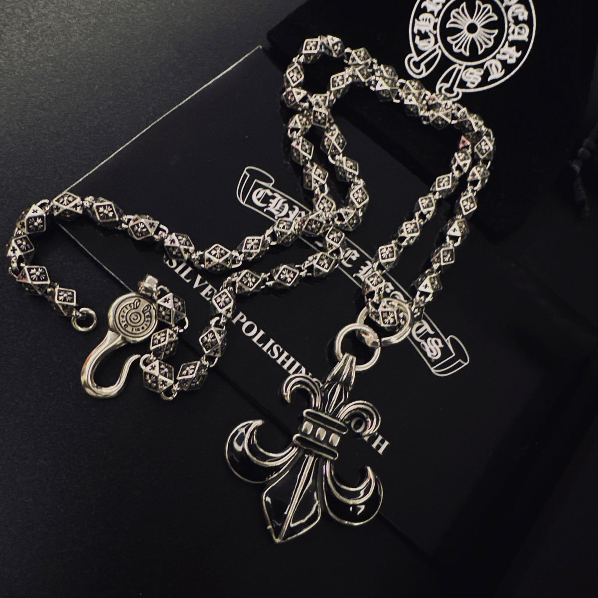 Gothic Emblem Pendant Necklace in Metal-Tone – Design 19 close-up detail