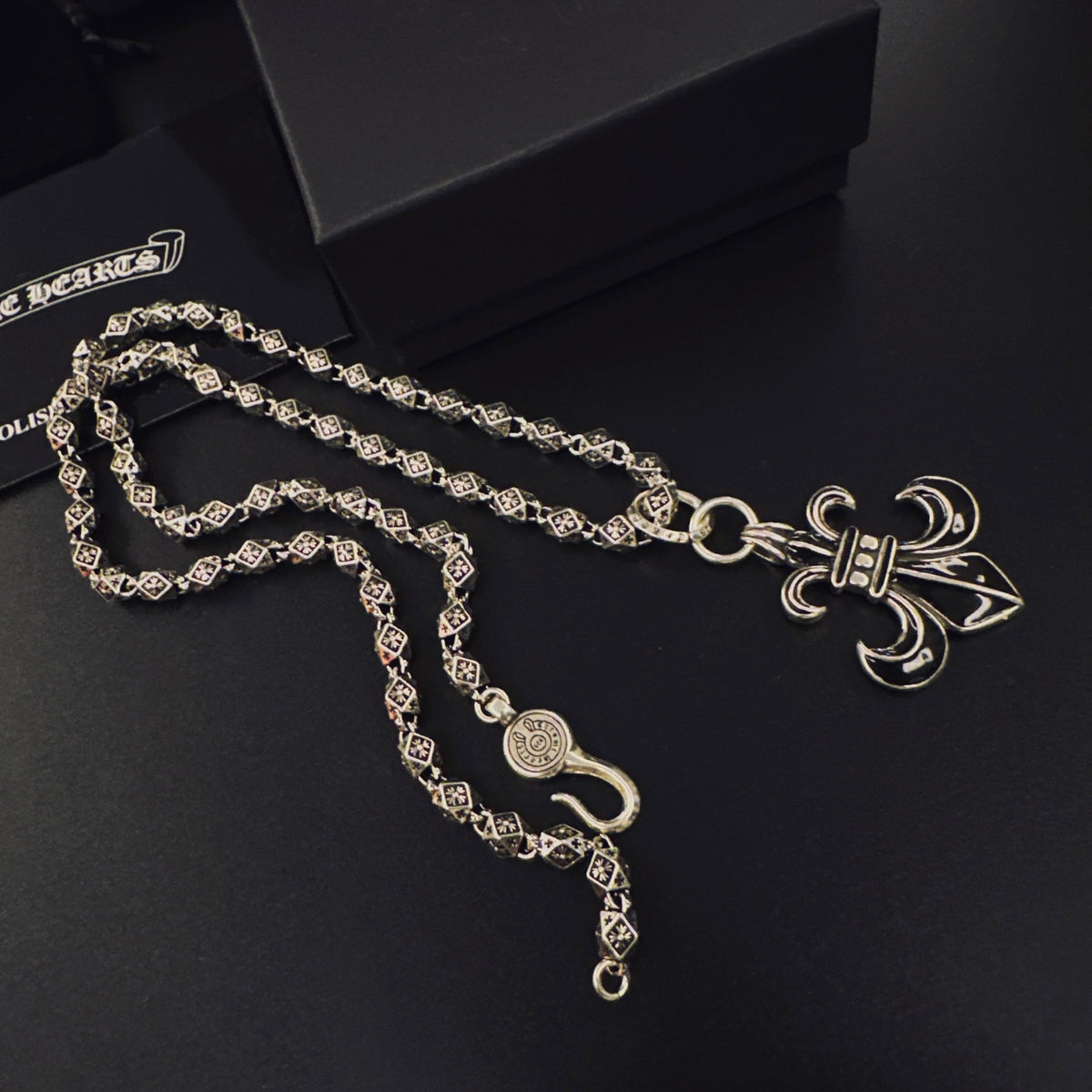 Gothic Emblem Pendant Necklace in Metal-Tone – Design 19 side detail