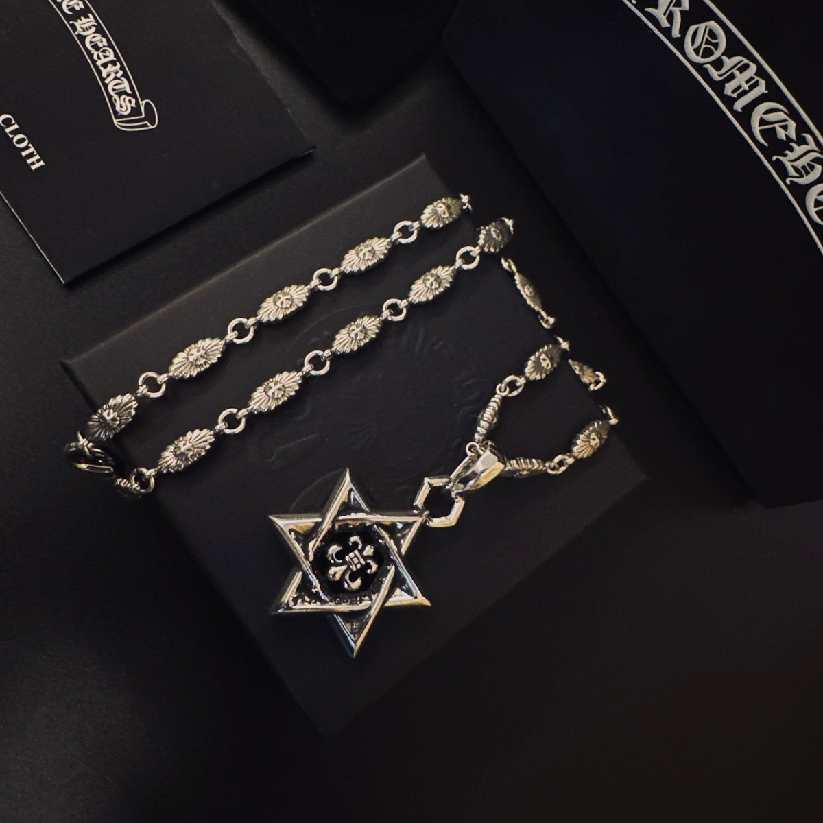 Gothic Emblem Pendant Necklace in Metal-Tone – Design 14 styled product view