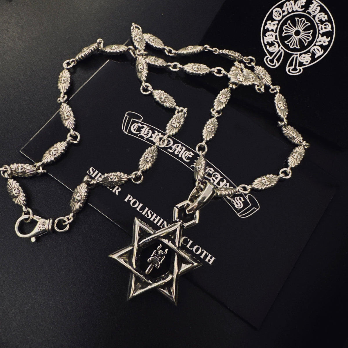 Gothic Emblem Pendant Necklace in Metal-Tone – Design 12 side detail