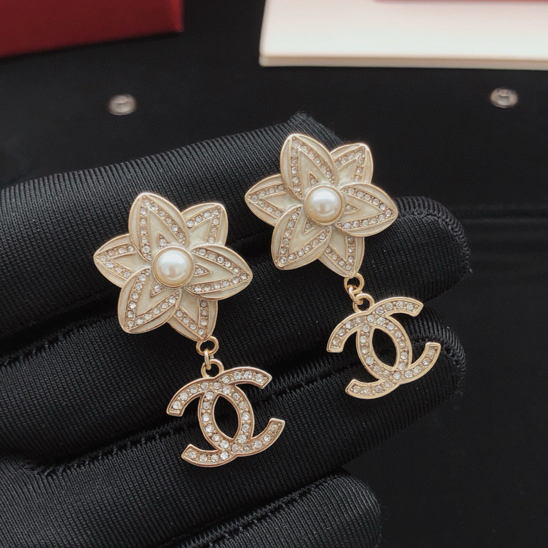 Camellia Stud Earrings in Gold-Tone – Camellia Detail – Design 011 front product view