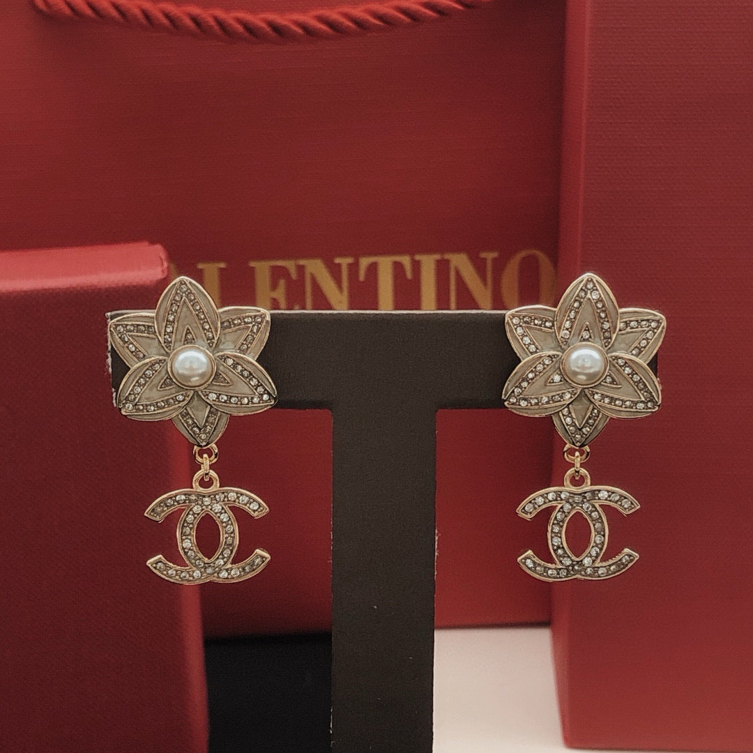 Camellia Stud Earrings in Gold-Tone – Camellia Detail – Design 011 front product view