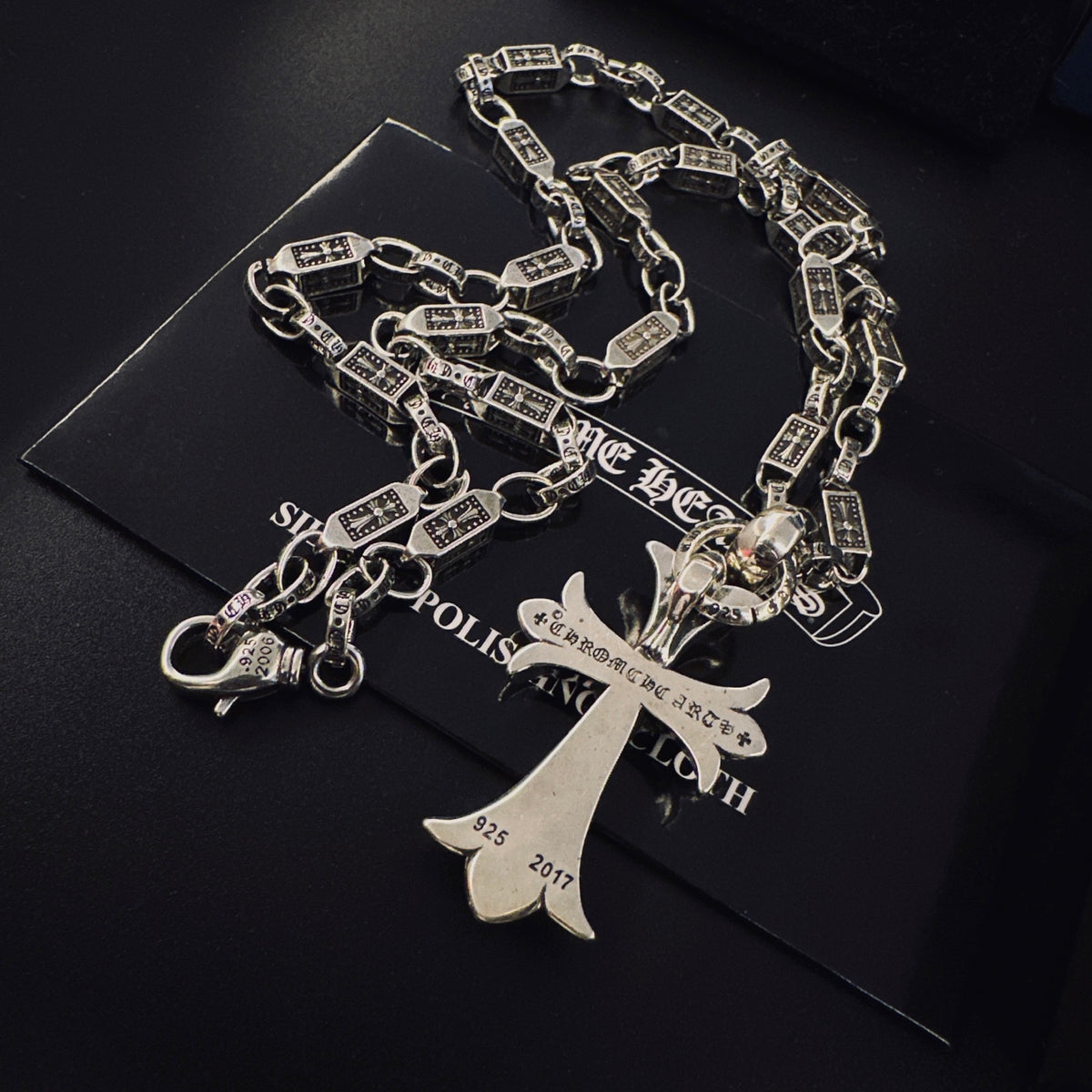 Gothic Emblem Pendant Necklace in Antique Silver-Tone – Design 12 detail view