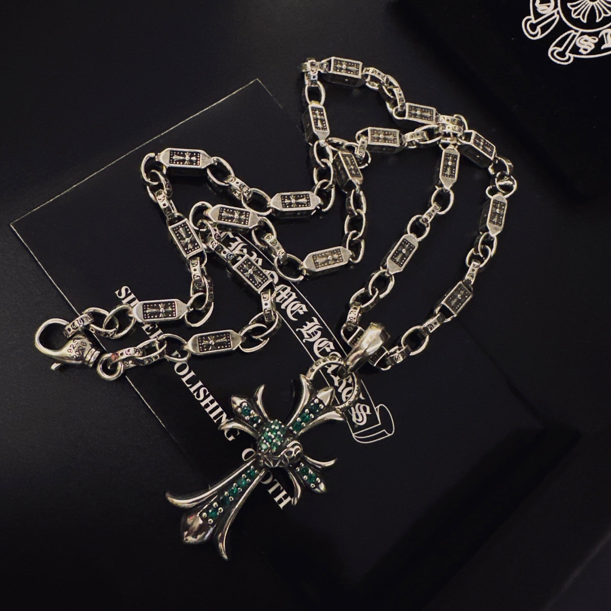 Gothic Emblem Pendant Necklace in Antique Silver-Tone – Design 12 styled product view