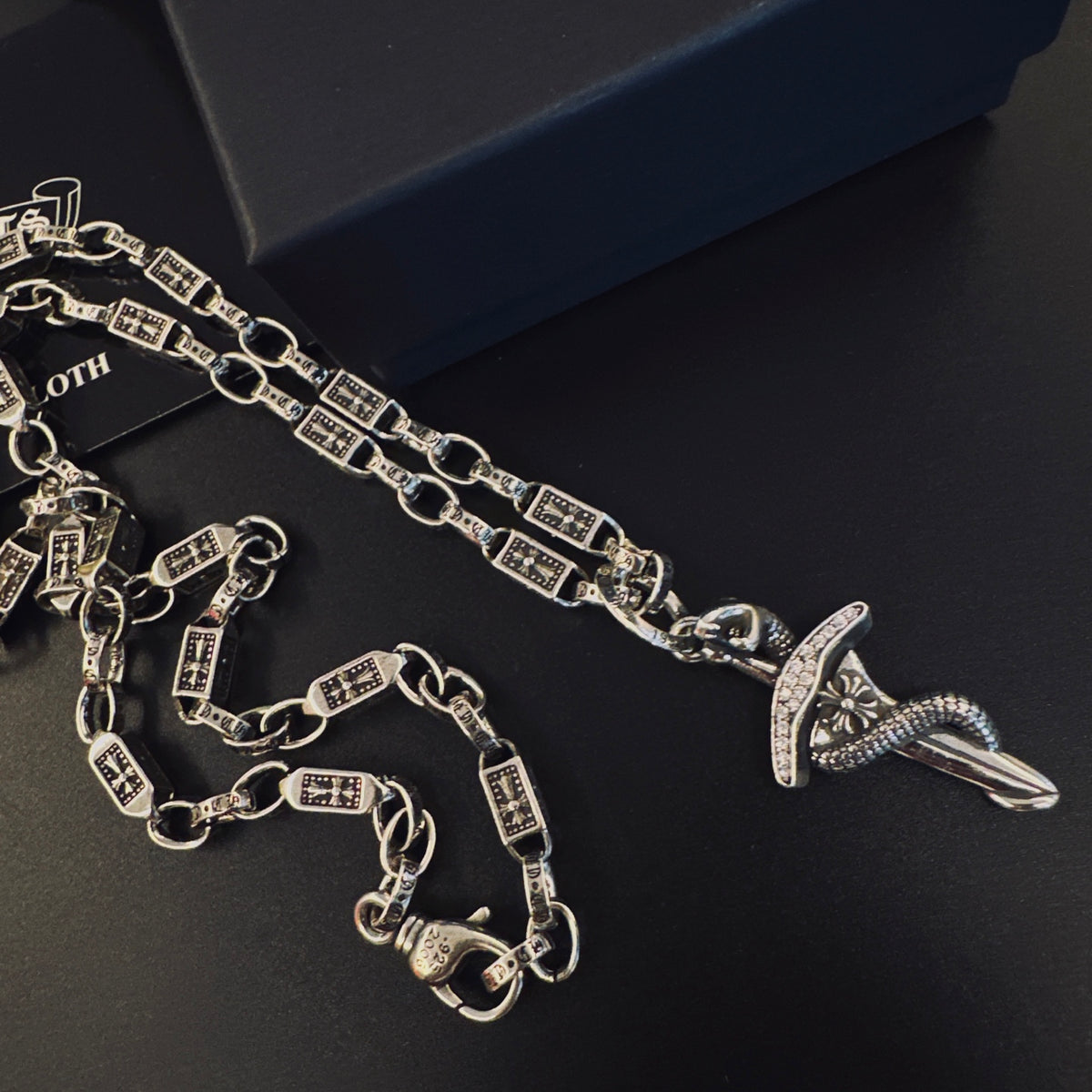 Gothic Emblem Pendant Necklace in Antique Silver-Tone – Design 10 main product view