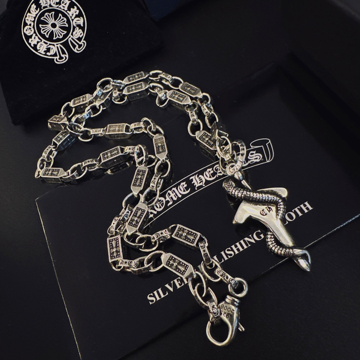 Gothic Emblem Pendant Necklace in Antique Silver-Tone – Design 08 detail view