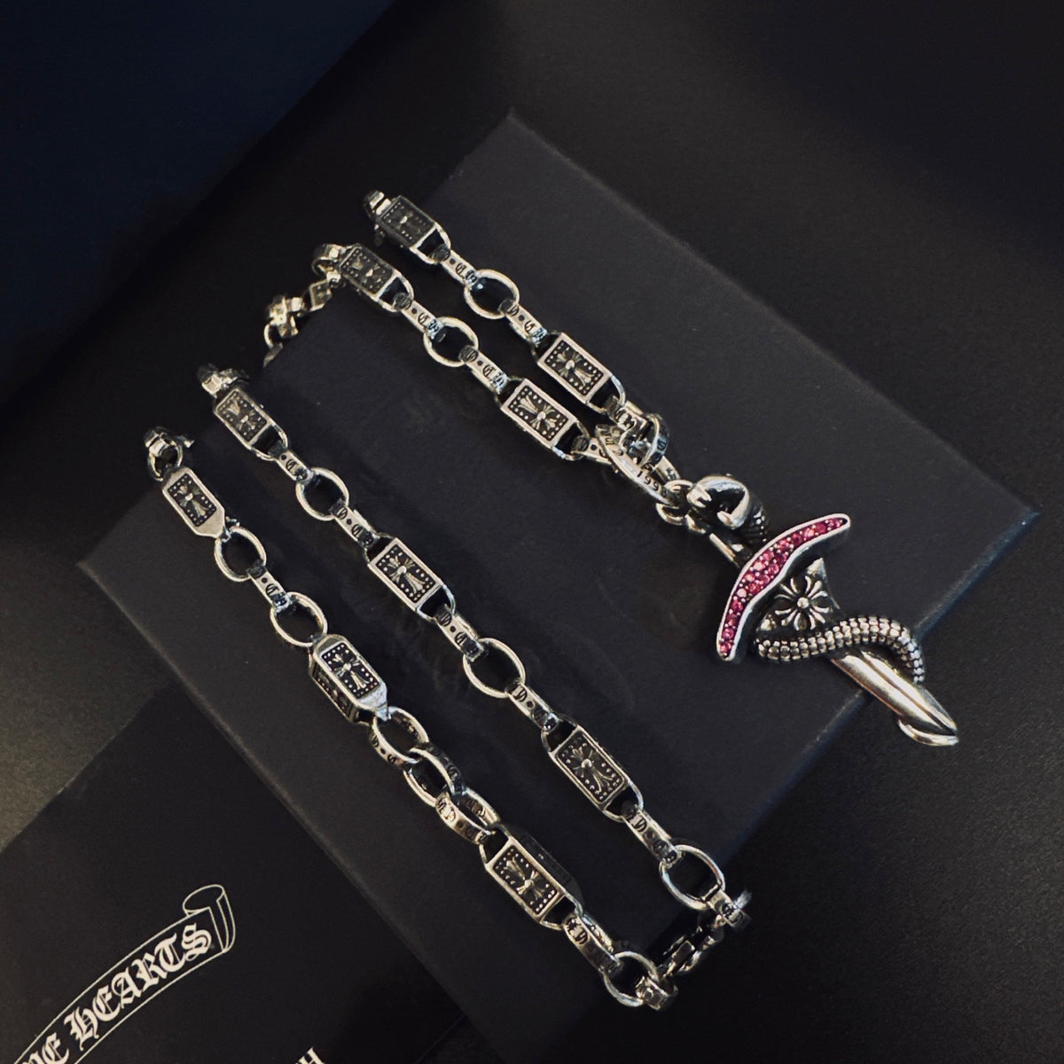 Gothic Emblem Pendant Necklace in Antique Silver-Tone – Design 08 main product view
