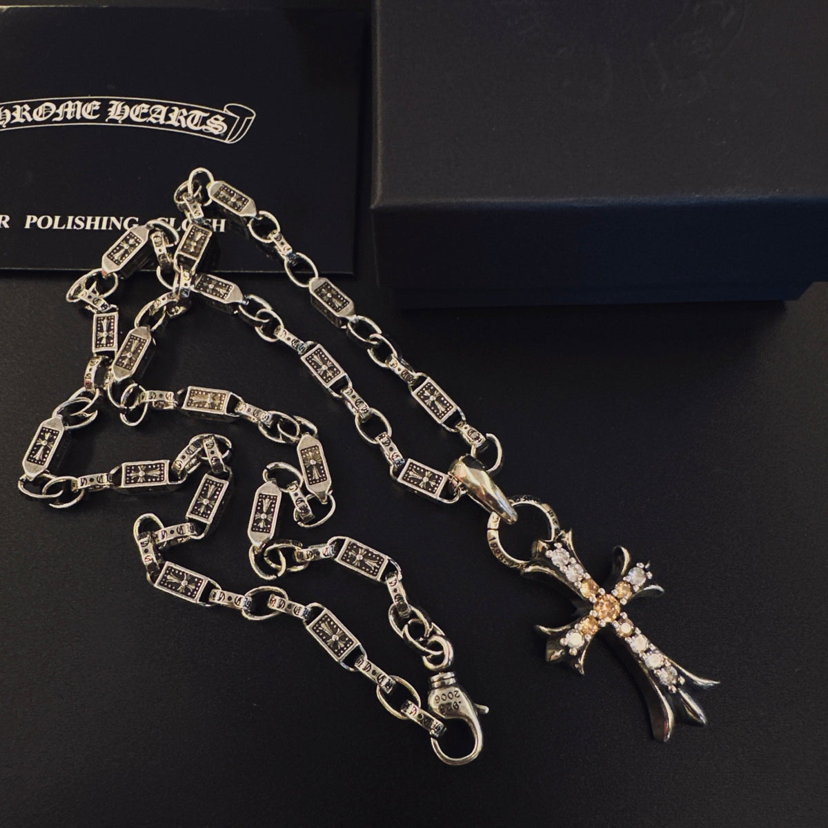 Gothic Emblem Pendant Necklace in Antique Silver-Tone – Design 07 styled product view