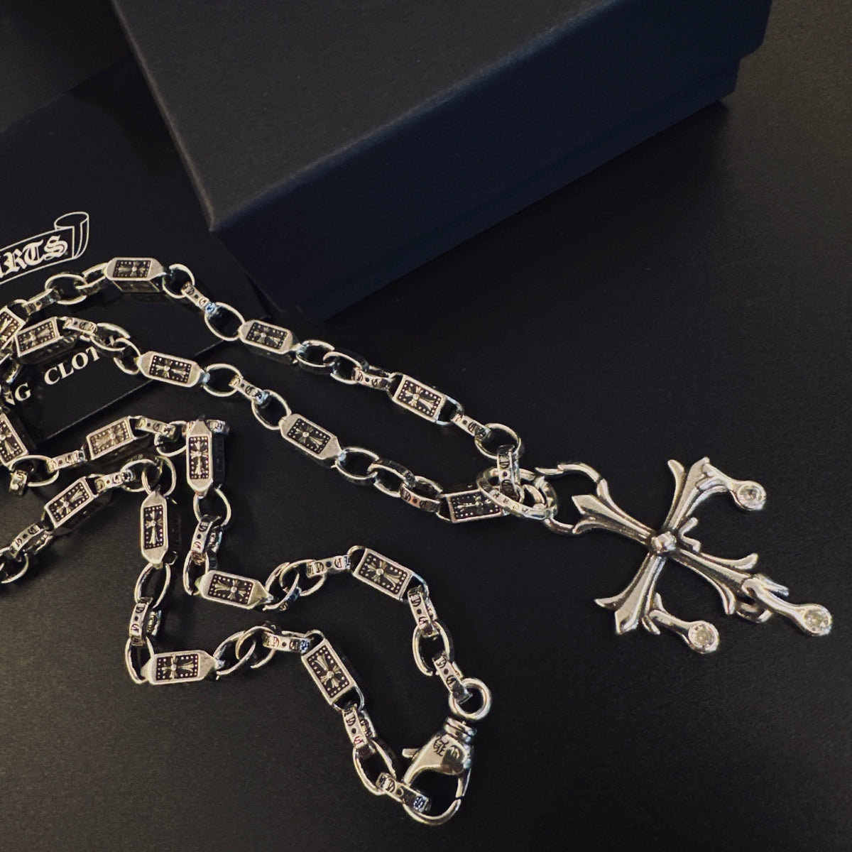 Gothic Emblem Pendant Necklace in Antique Silver-Tone – Design 06 front product view