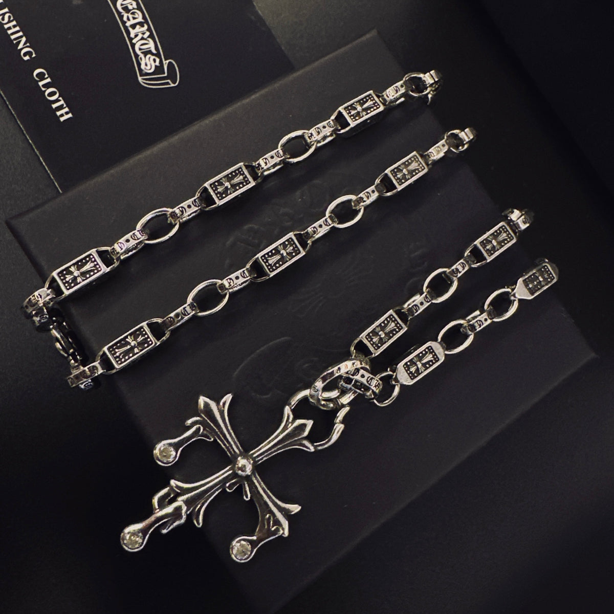 Gothic Emblem Pendant Necklace in Antique Silver-Tone – Design 06 detail view