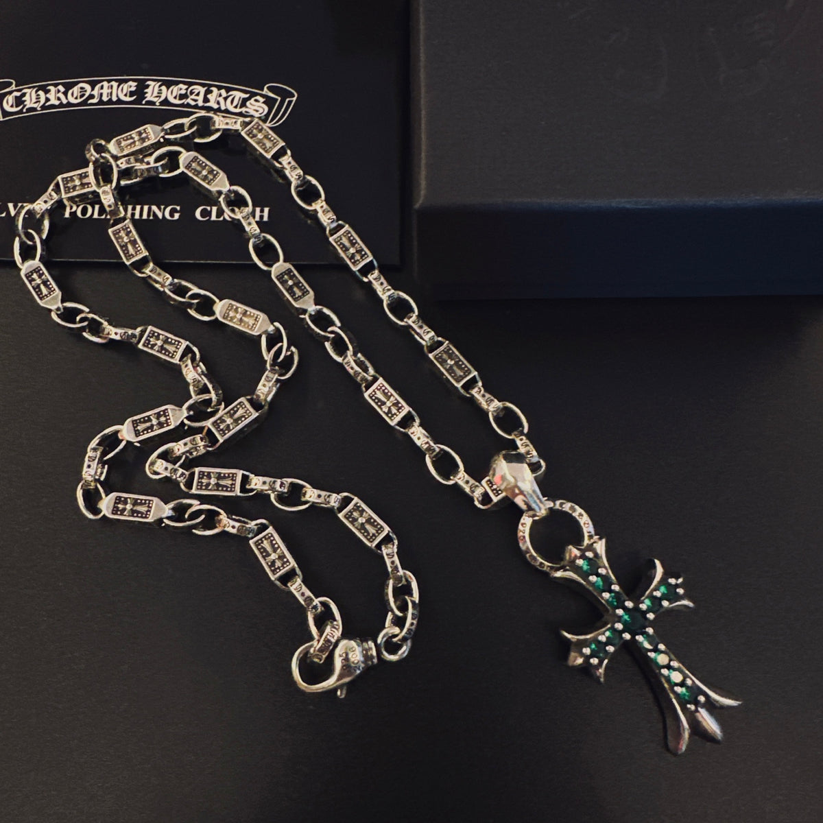 Gothic Emblem Pendant Necklace in Antique Silver-Tone – Design 05 styled product view