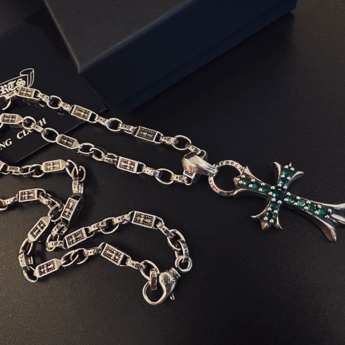 Gothic Emblem Pendant Necklace in Antique Silver-Tone – Design 05 front product view