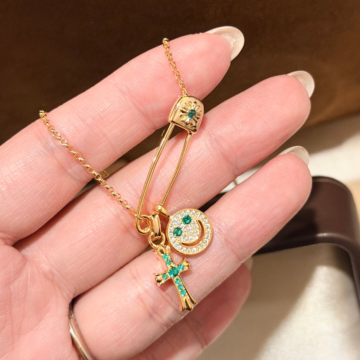 Gothic Emblem Brooch in Antique Silver-Tone – Design 02 styled product view