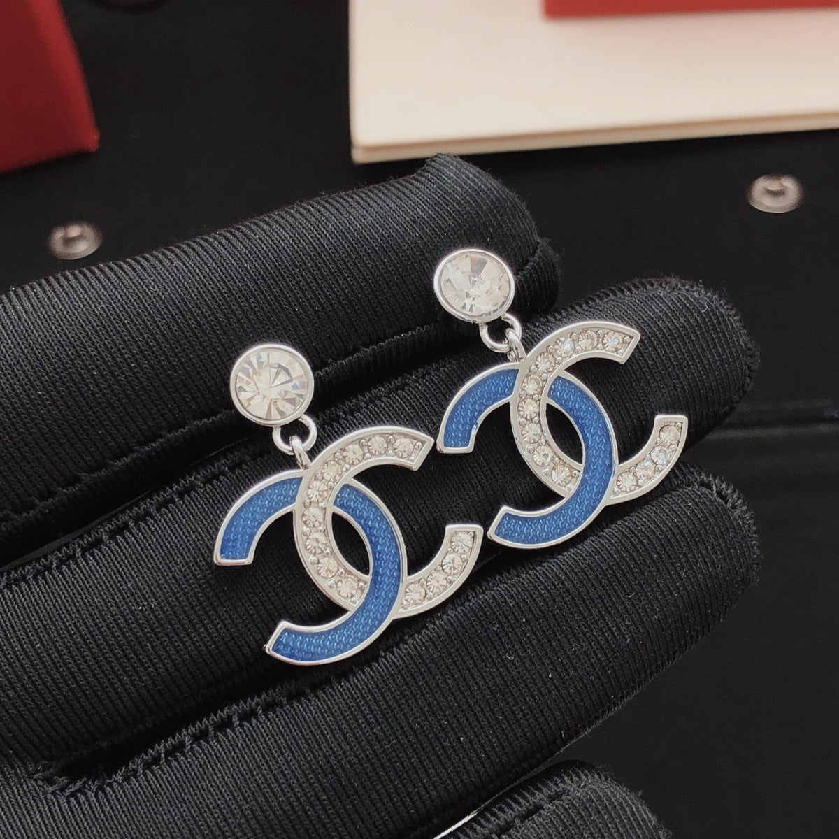 Signature Emblem Stud Earrings in Gold-Tone – Blue Detail main product view