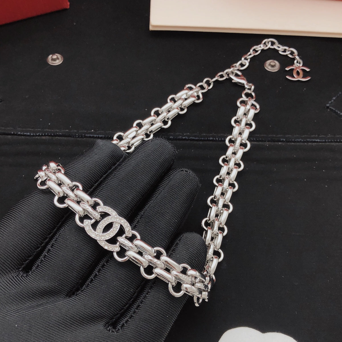 Signature Emblem Pendant Necklace in Silver-Tone – Design 001 detail view