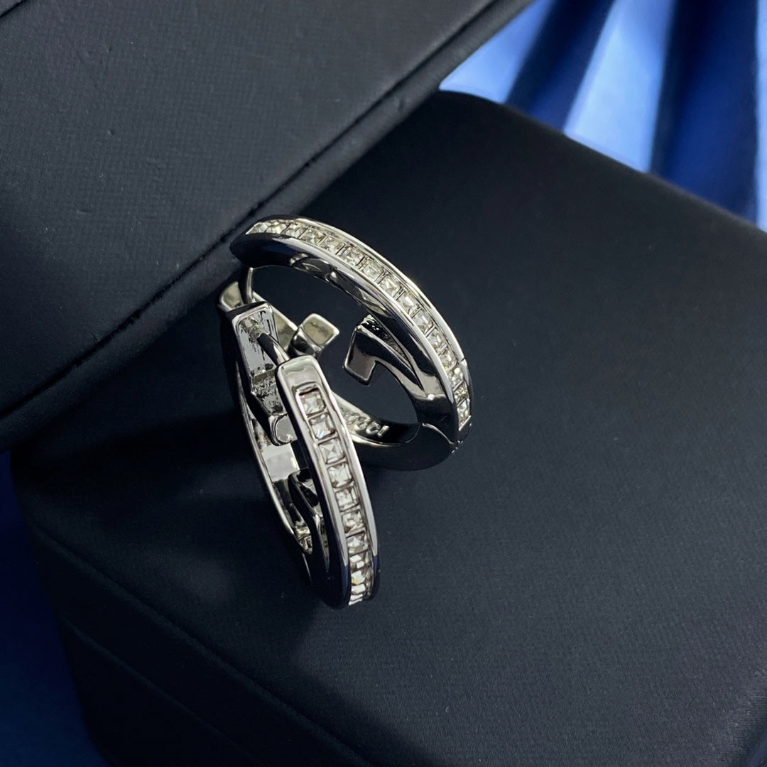 Double-G Emblem Statement Earrings in Silver-Tone – Design 003 main product view