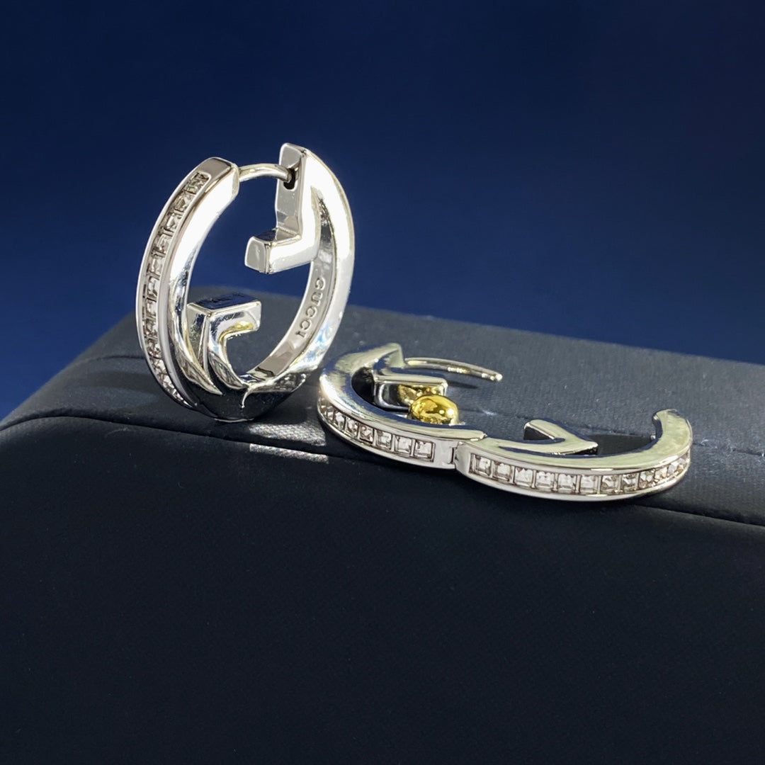 Double-G Emblem Statement Earrings in Silver-Tone – Design 003 main product view