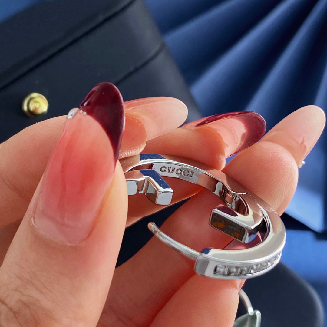 Double-G Emblem Statement Earrings in Silver-Tone – Design 003 styled product view