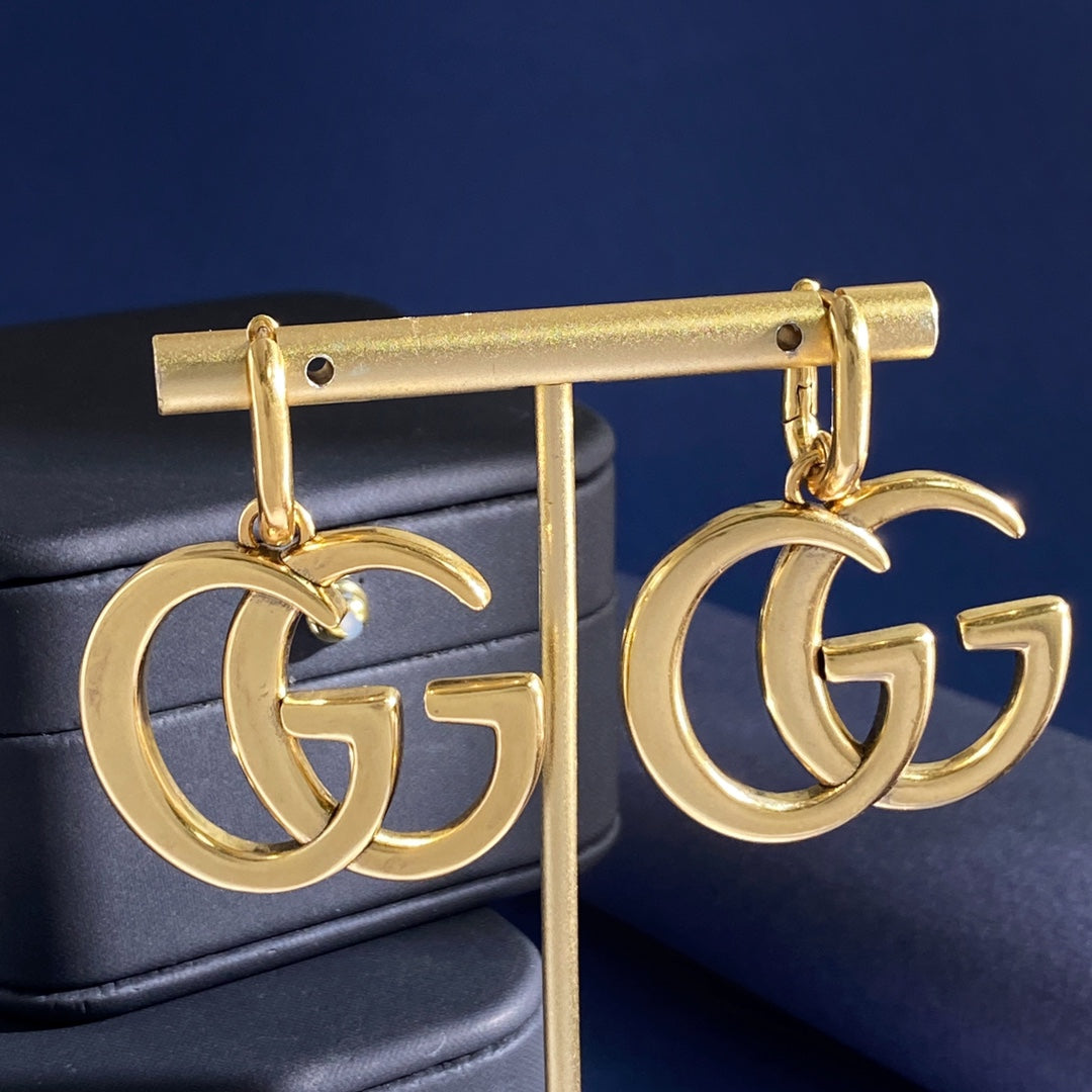 Double-G Emblem Statement Earrings in Gold-Tone – Vintage Detail – Design 002 styled product view