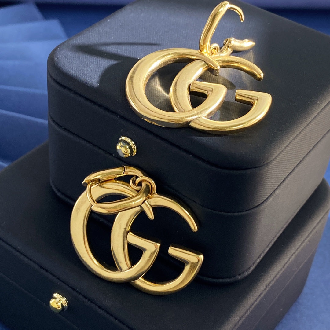 Double-G Emblem Statement Earrings in Gold-Tone – Vintage Detail – Design 002 main product view