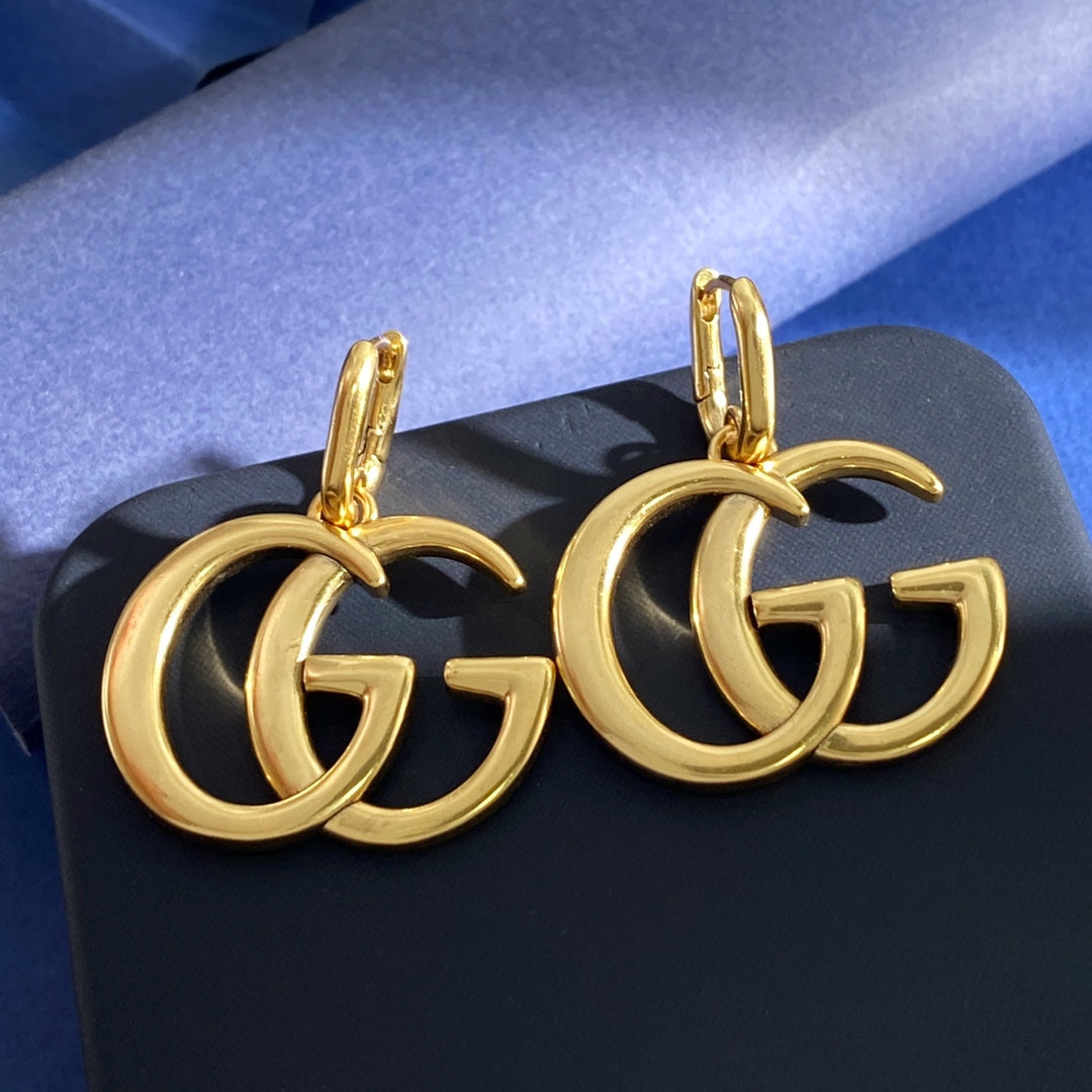 Double-G Emblem Statement Earrings in Gold-Tone – Vintage Detail – Design 002 main product view