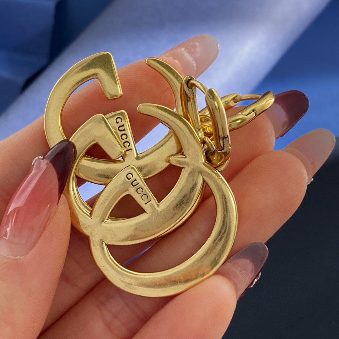 Double-G Emblem Statement Earrings in Gold-Tone – Vintage Detail – Design 002 front product view