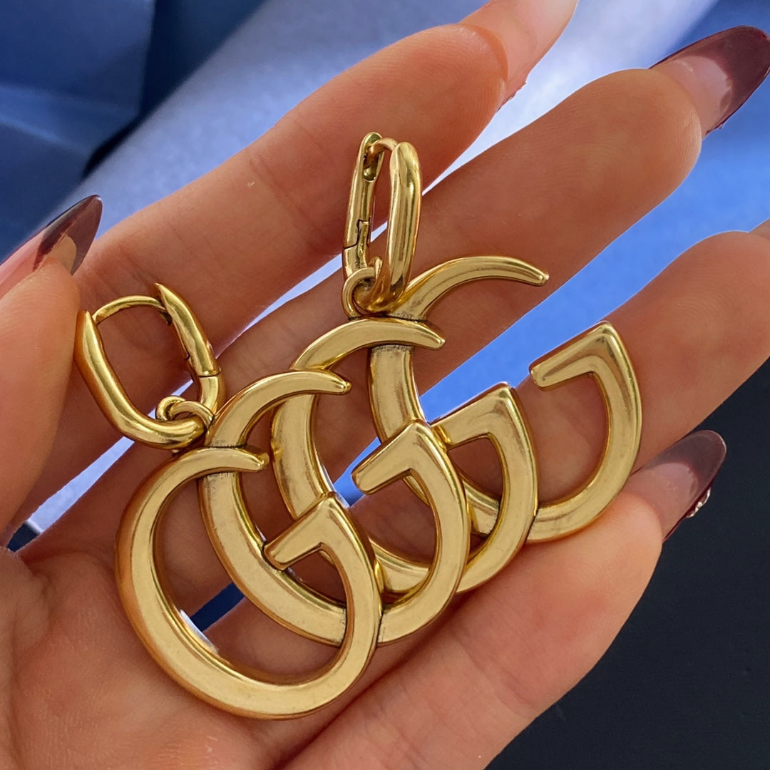 Double-G Emblem Statement Earrings in Gold-Tone – Vintage Detail – Design 002 front product view