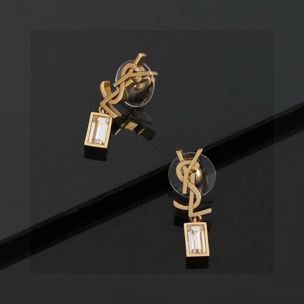 Geometric Emblem Stud Earrings in Gold-Tone – Design 006 detail view