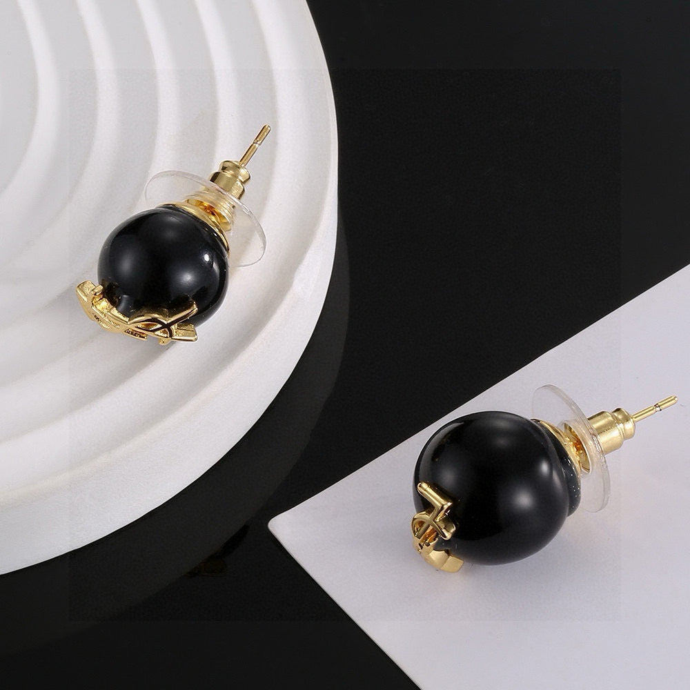 Geometric Emblem Stud Earrings in Polished Metal-Tone – Design 005 front product view