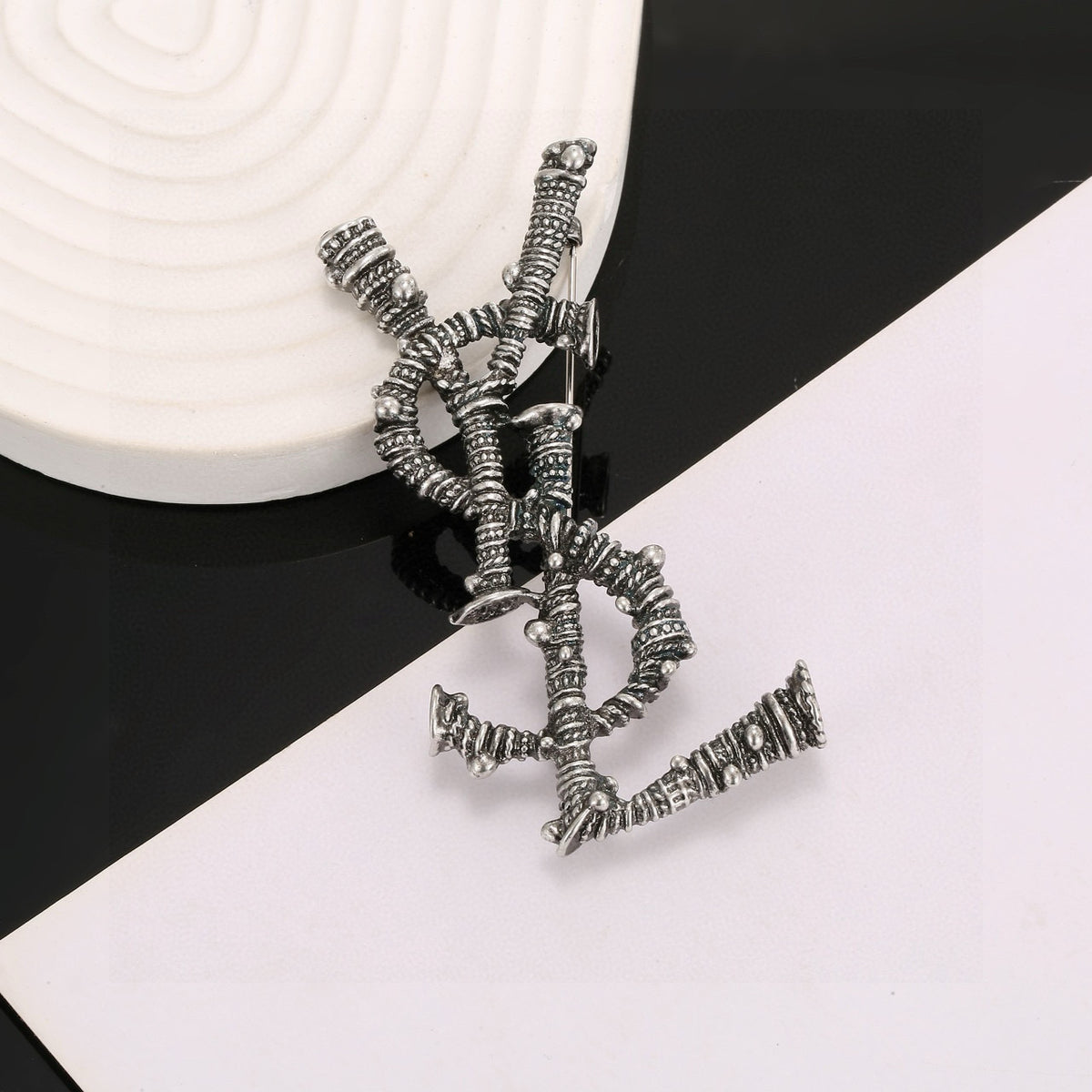 Geometric Emblem Brooch in Polished Metal-Tone – Design 010 front product view