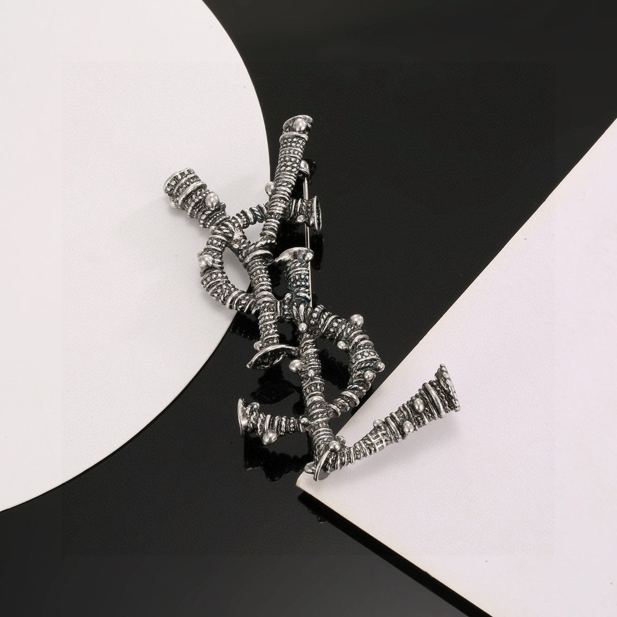 Geometric Emblem Brooch in Polished Metal-Tone – Design 010 side detail
