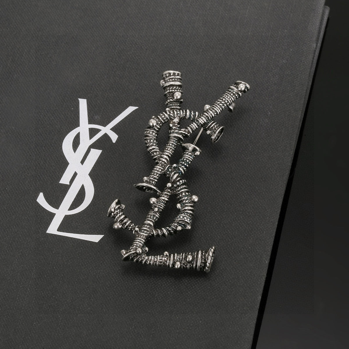 Geometric Emblem Brooch in Polished Metal-Tone – Design 010 close-up detail