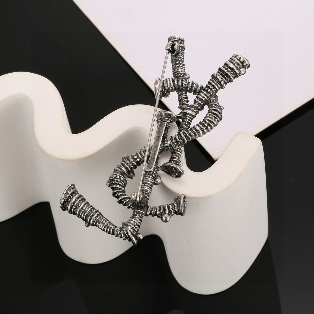 Geometric Emblem Brooch in Polished Metal-Tone – Design 010 detail view