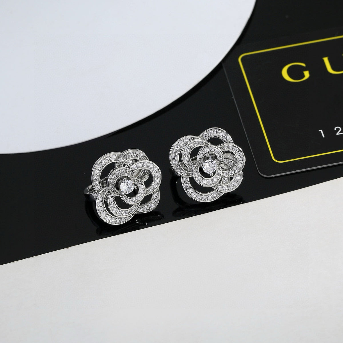 Camellia Stud Earrings in Gold-Tone – Camellia Detail – Design 006 main product view