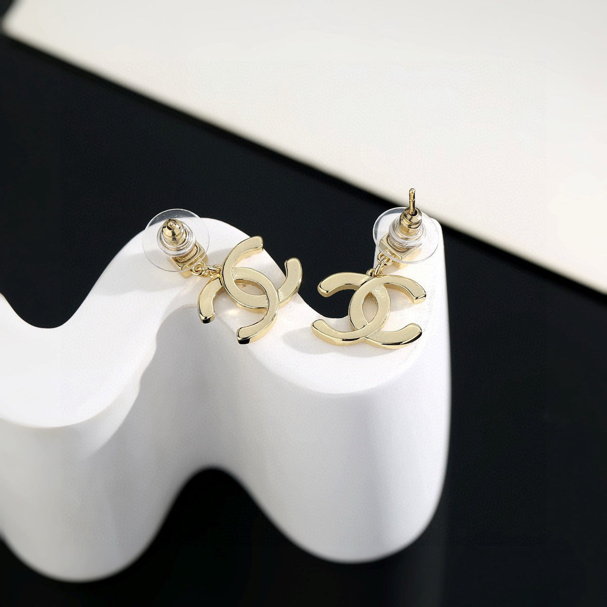 Signature Emblem Stud Earrings in Gold-Tone – Design 040 close-up detail