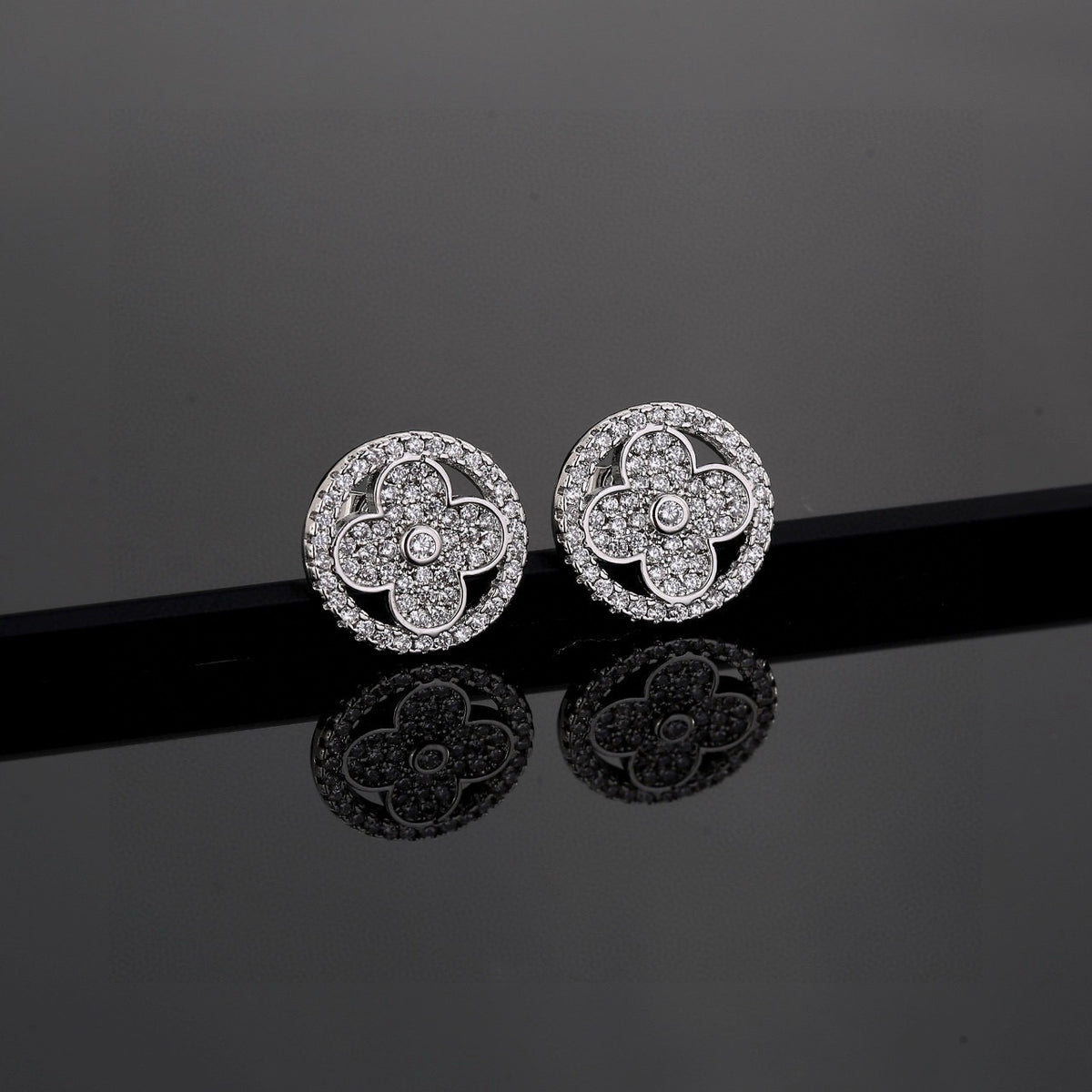 Geometric Emblem Stud Earrings in Polished Metal-Tone – Design 017 main product view