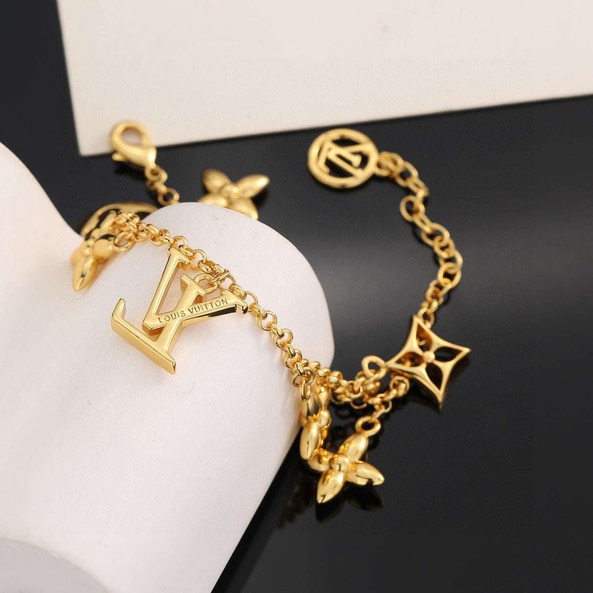 Letter Emblem Bracelet in Polished Metal-Tone – Design 020 close-up detail