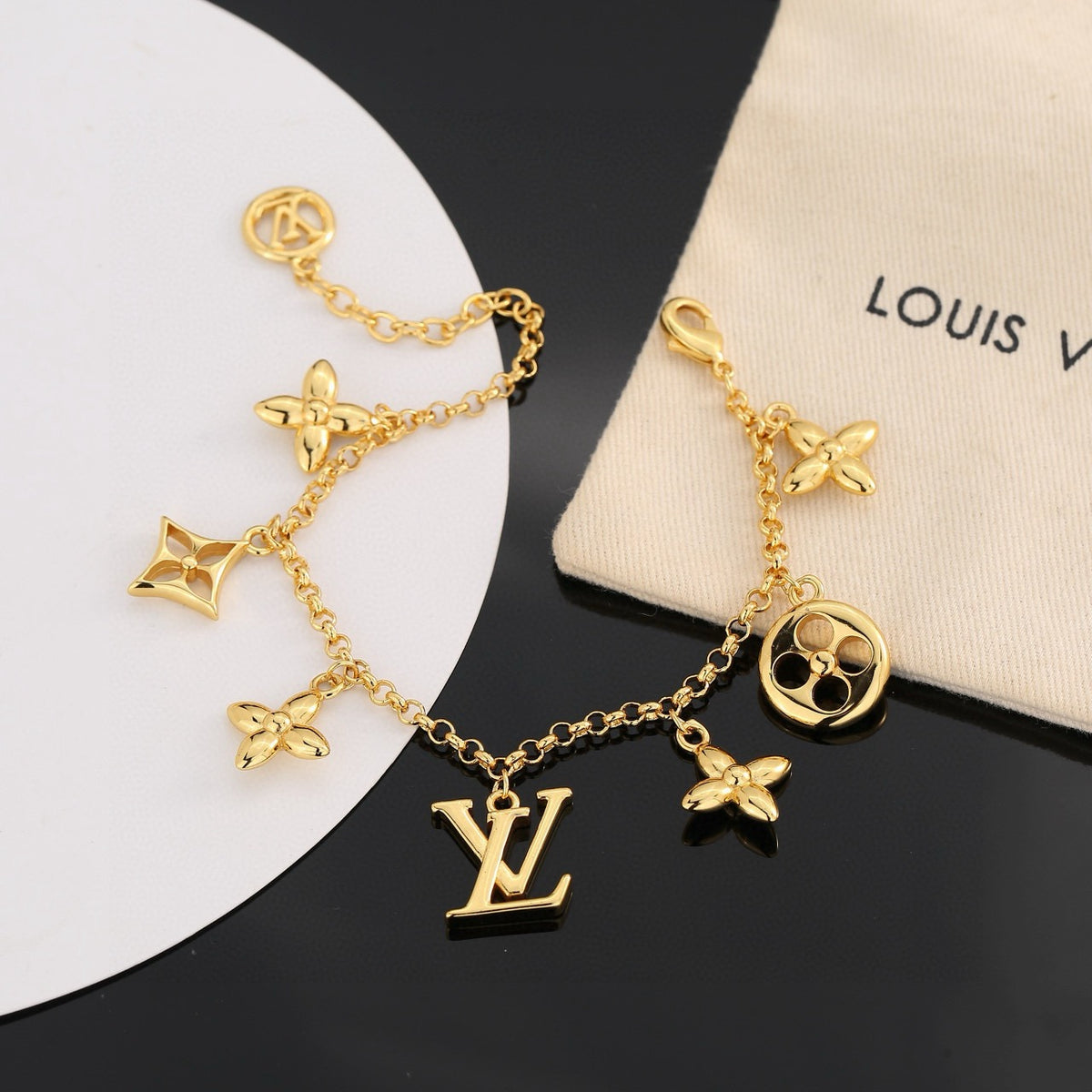 Letter Emblem Bracelet in Polished Metal-Tone – Design 020 side detail