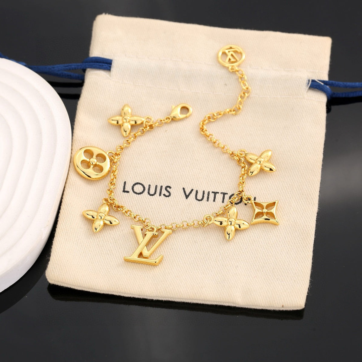 Letter Emblem Bracelet in Polished Metal-Tone – Design 020 styled product view
